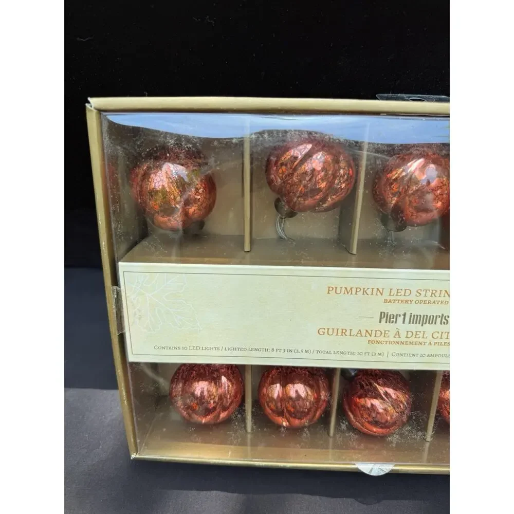 Pier 1 Imports Pumpkin LED Mercury Glass 10 String Lights New In Box! -46D